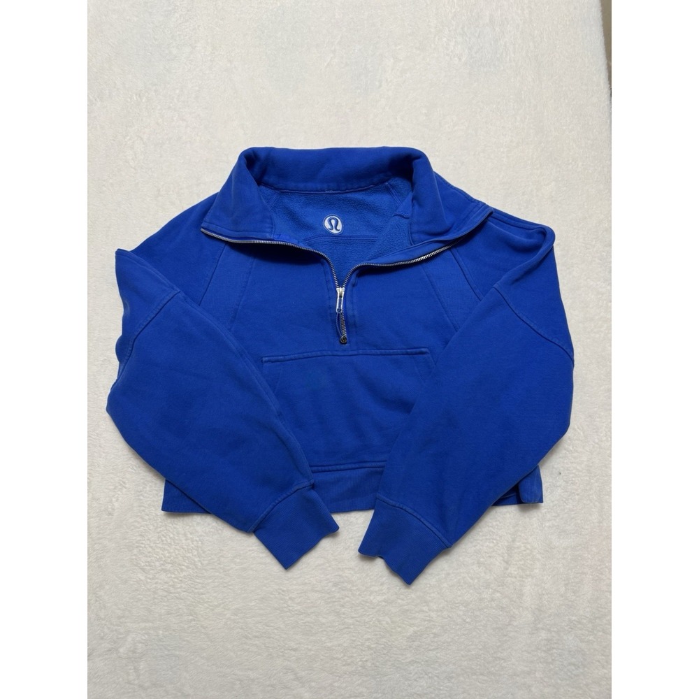 Lululemon Women's Scuba Royal Blue Solid 1/2 Zip Fleece Pockets Size Xs/S